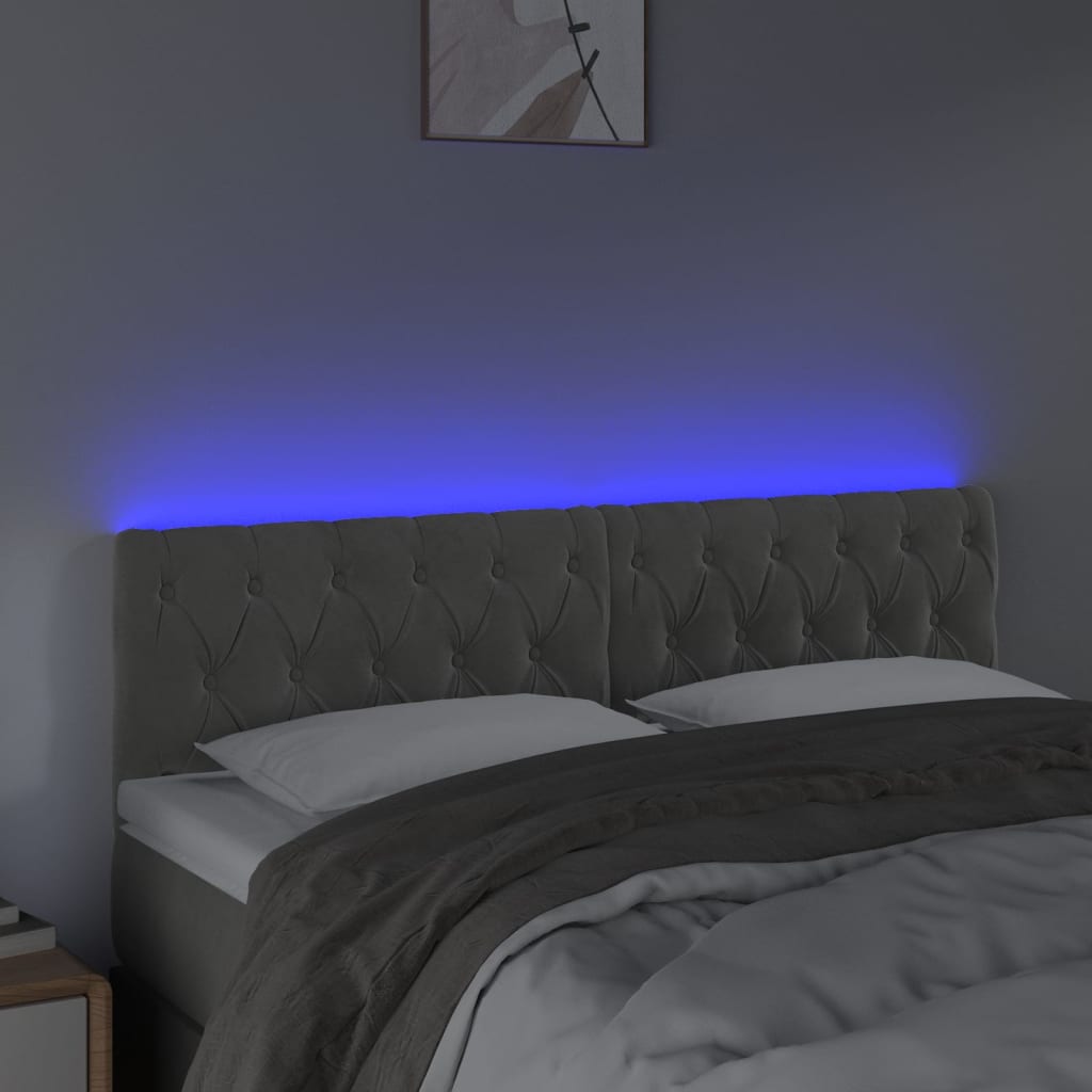 Galvūgalis su LED, šviesiai pilkas, 160x7x78/88cm, aksomas