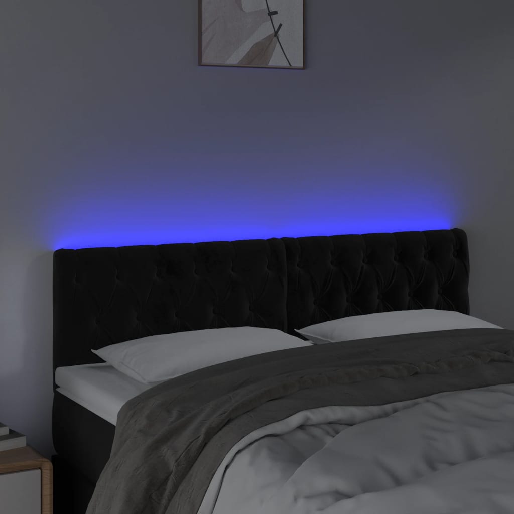 Galvūgalis su LED, juodos spalvos, 160x7x78/88cm, aksomas