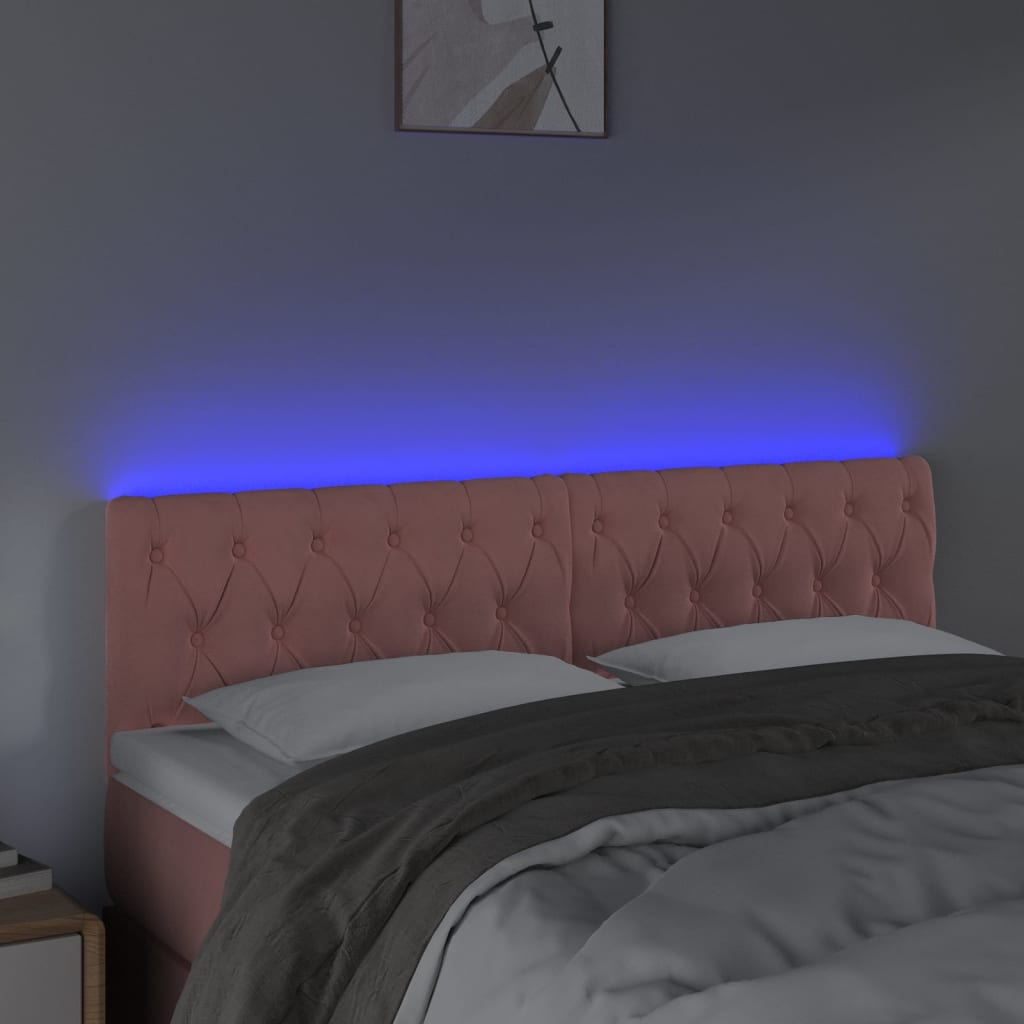 Galvūgalis su LED, rožinės spalvos, 160x7x78/88 cm, aksomas