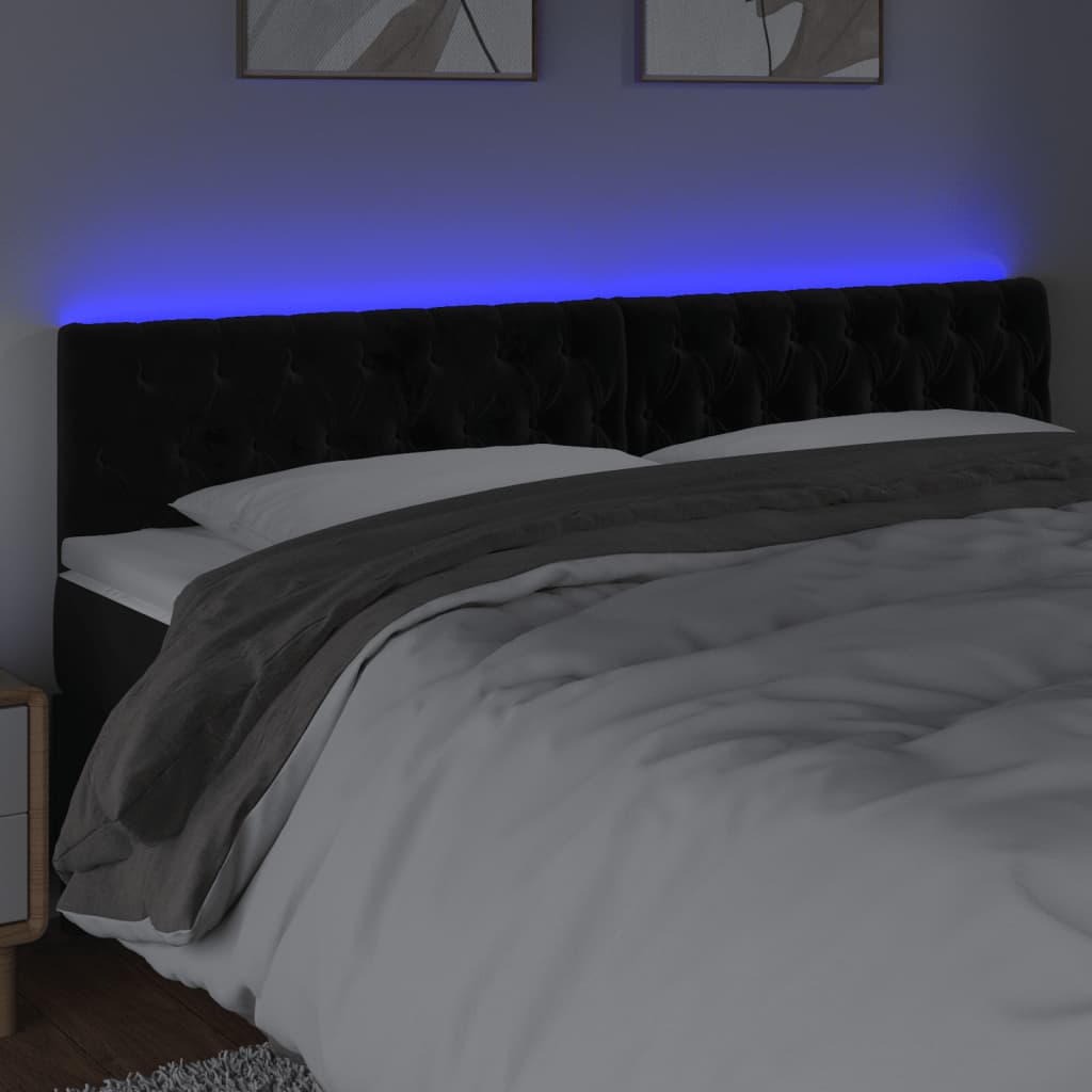 Galvūgalis su LED, juodos spalvos, 200x7x78/88cm, aksomas