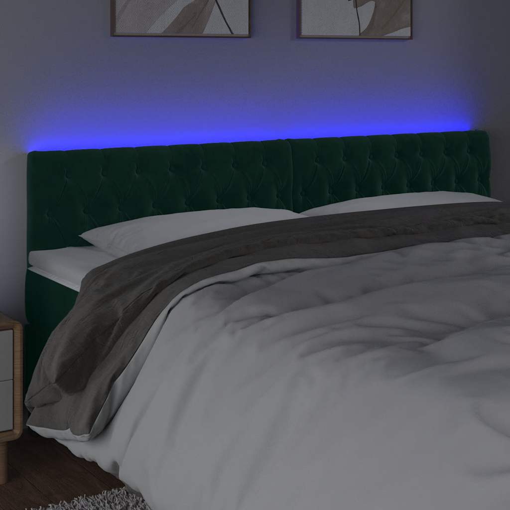 Galvūgalis su LED, tamsiai žalias, 200x7x78/88cm, aksomas