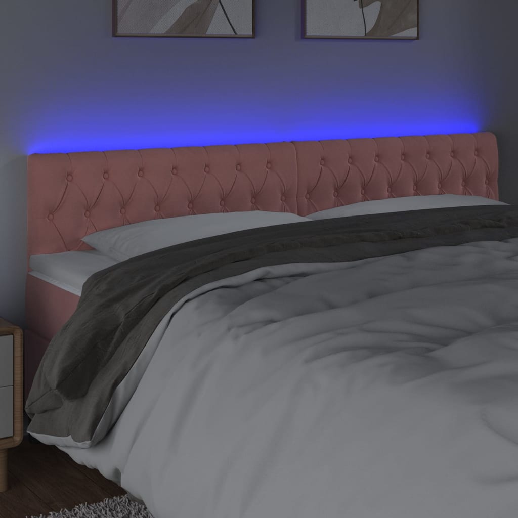 Galvūgalis su LED, rožinės spalvos, 200x7x78/88 cm, aksomas