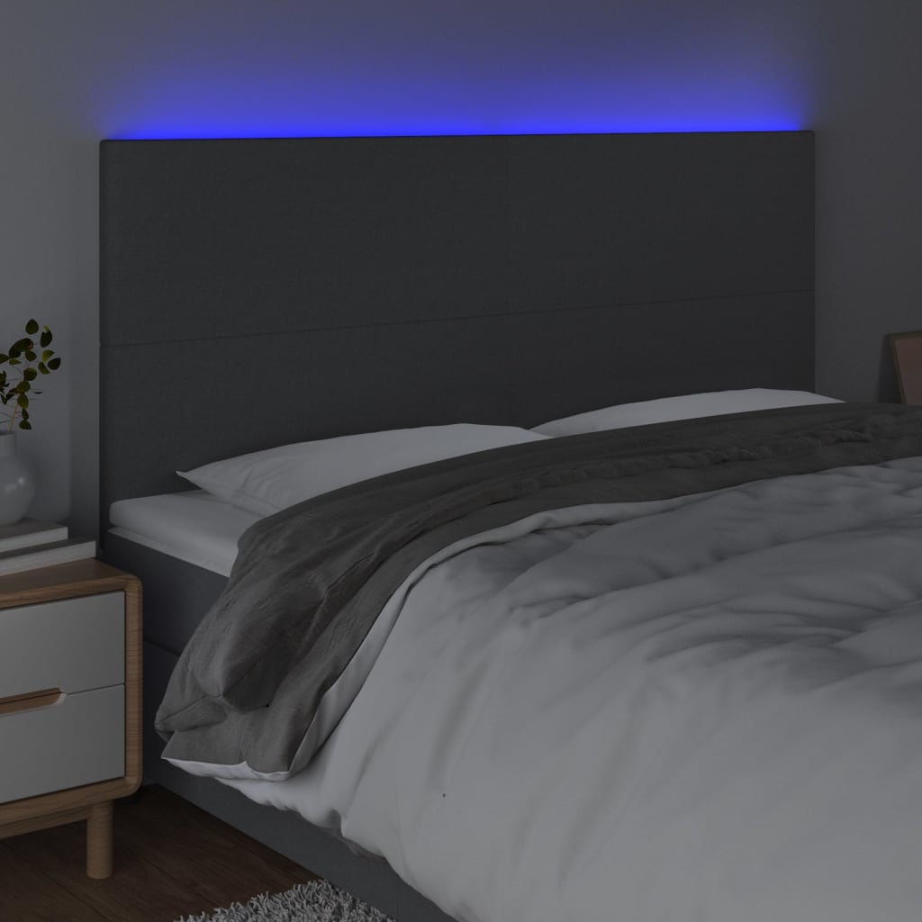Galvūgalis su LED, tamsiai pilkas, 200x5x118/128cm, audinys