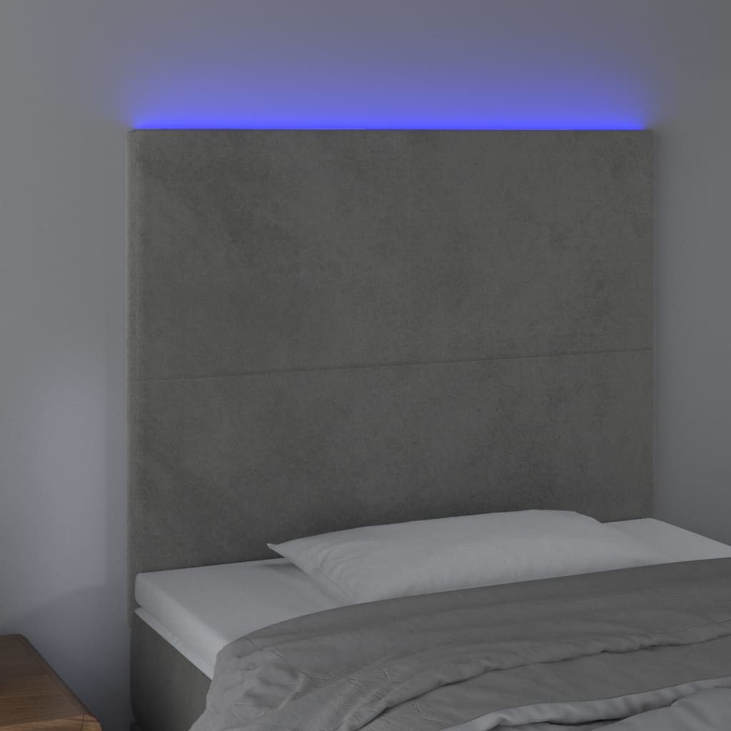 Galvūgalis su LED, šviesiai pilkas, 100x5x118/128cm, aksomas