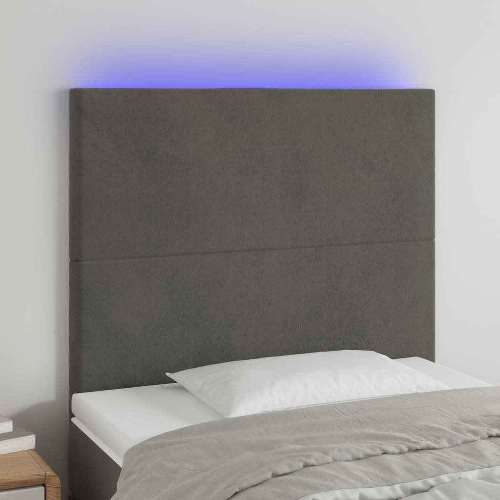 Galvūgalis su LED, tamsiai pilkas, 100x5x118/128cm, aksomas