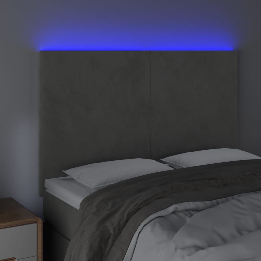 Galvūgalis su LED, šviesiai pilkas, 144x5x118/128cm, aksomas