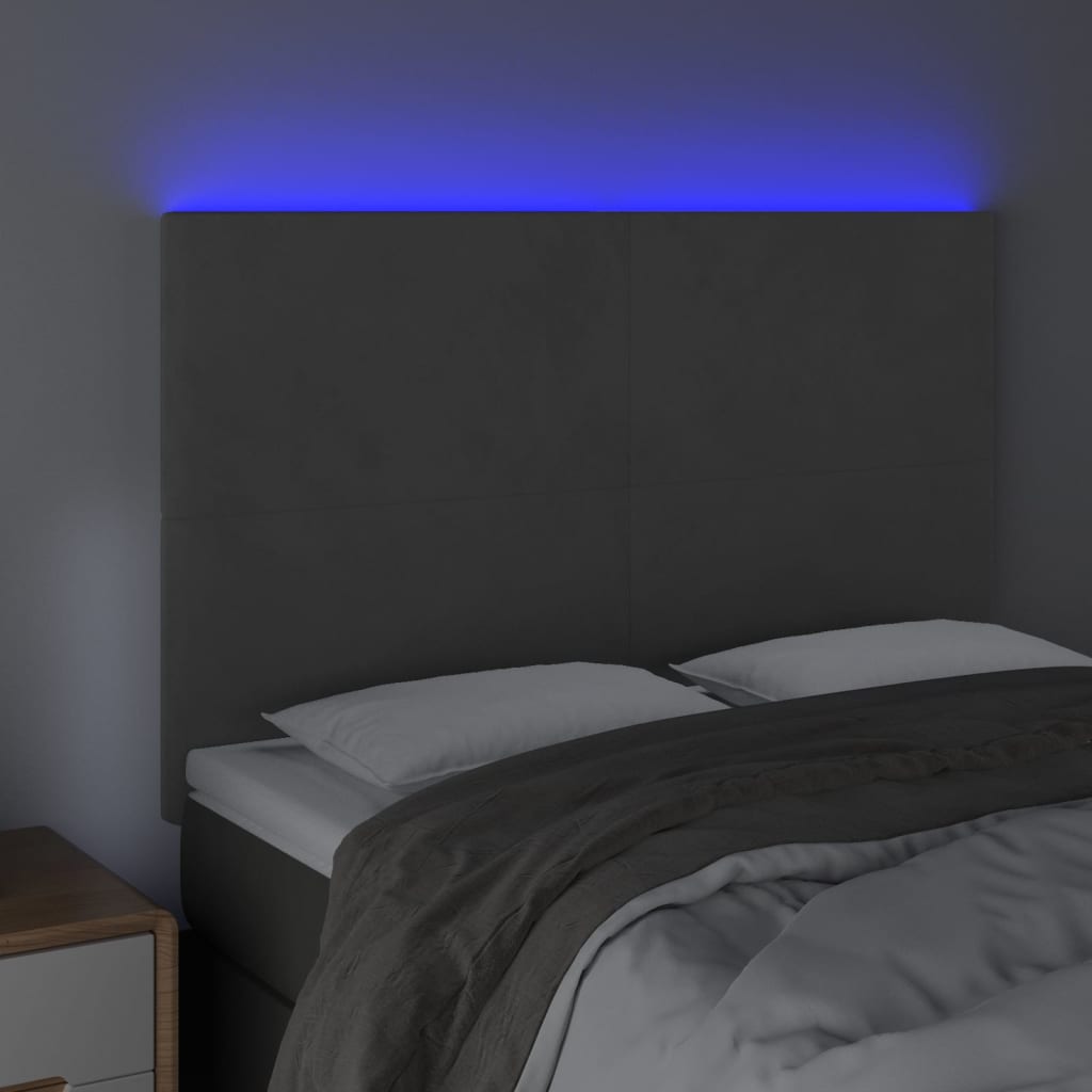 Galvūgalis su LED, tamsiai pilkas, 144x5x118/128cm, aksomas