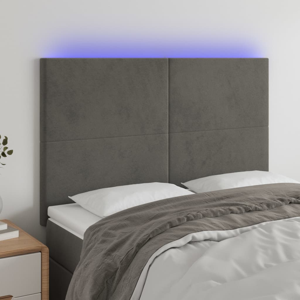 Galvūgalis su LED, tamsiai pilkas, 144x5x118/128cm, aksomas