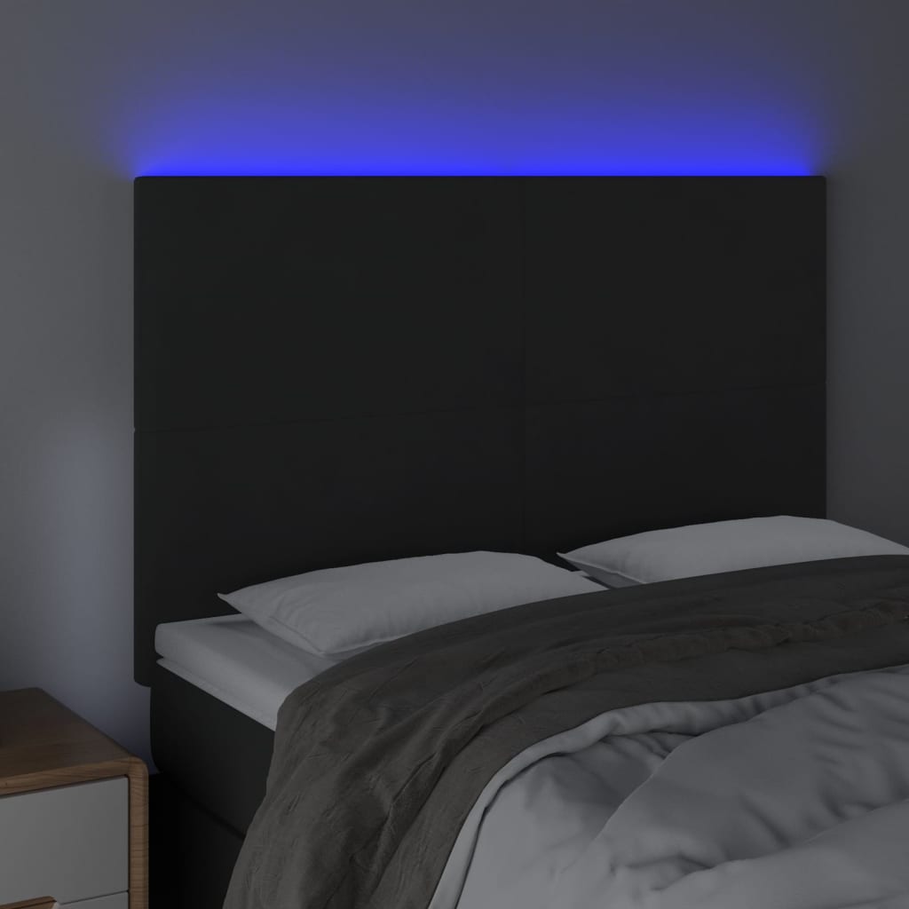 Galvūgalis su LED, juodos spalvos, 144x5x118/128cm, aksomas