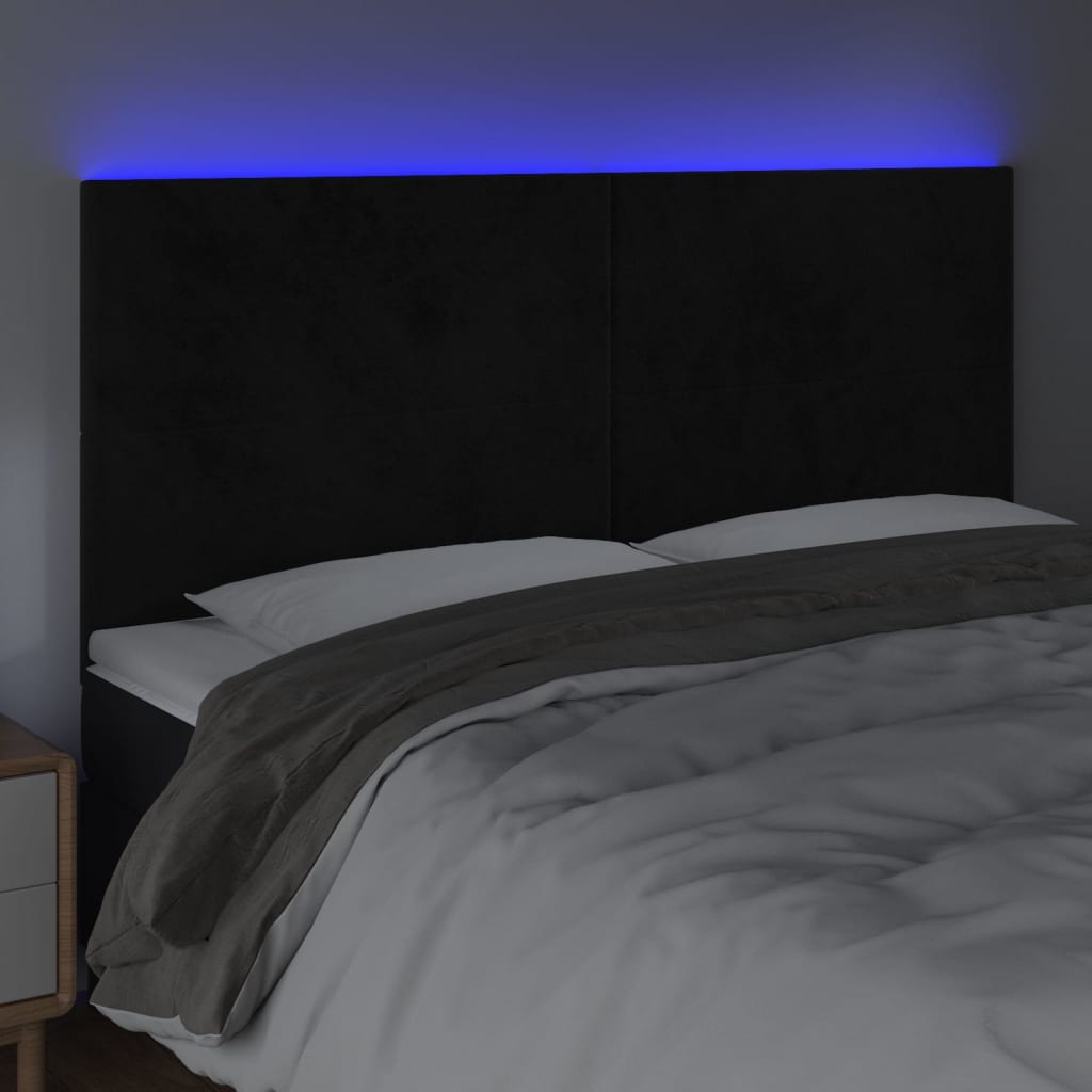 Galvūgalis su LED, juodos spalvos, 160x5x118/128cm, aksomas