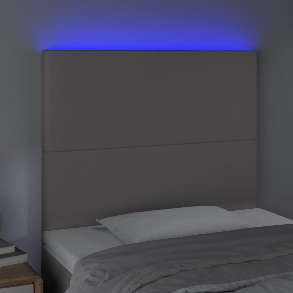 Galvūgalis su LED, pilkas, 90x5x118/128cm, dirbtinė oda