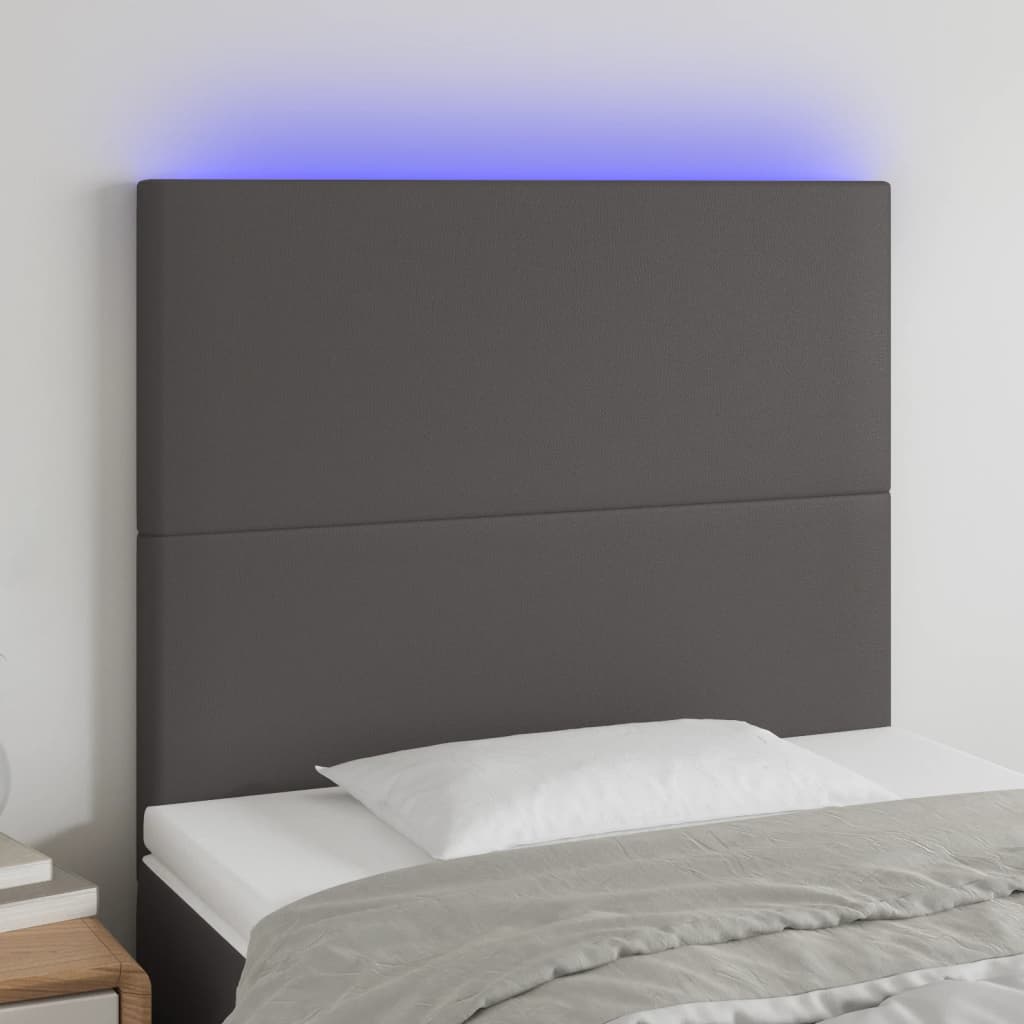 Galvūgalis su LED, pilkas, 90x5x118/128cm, dirbtinė oda