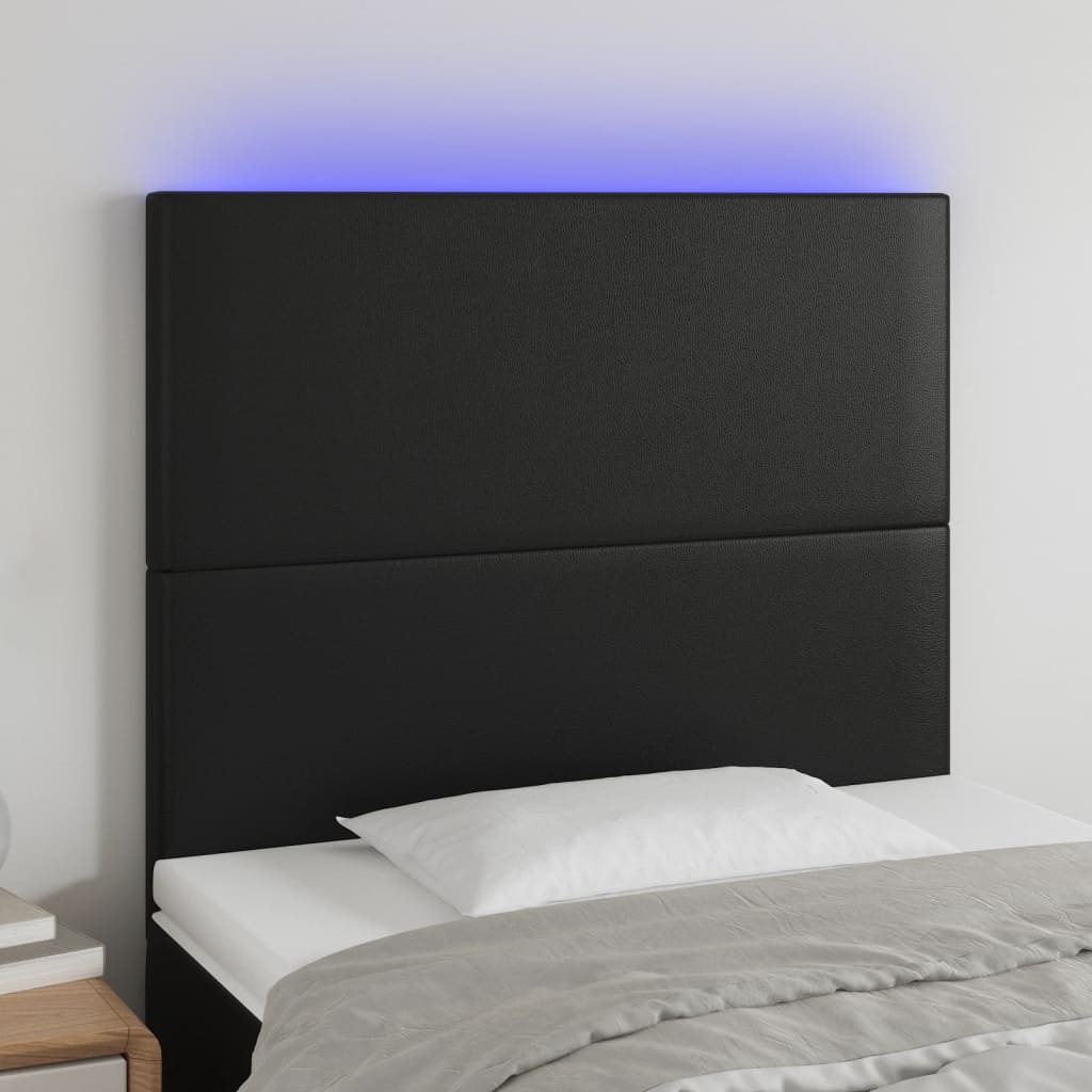 Galvūgalis su LED, juodos spalvos, 100x5x118/128cm dirbtinė oda