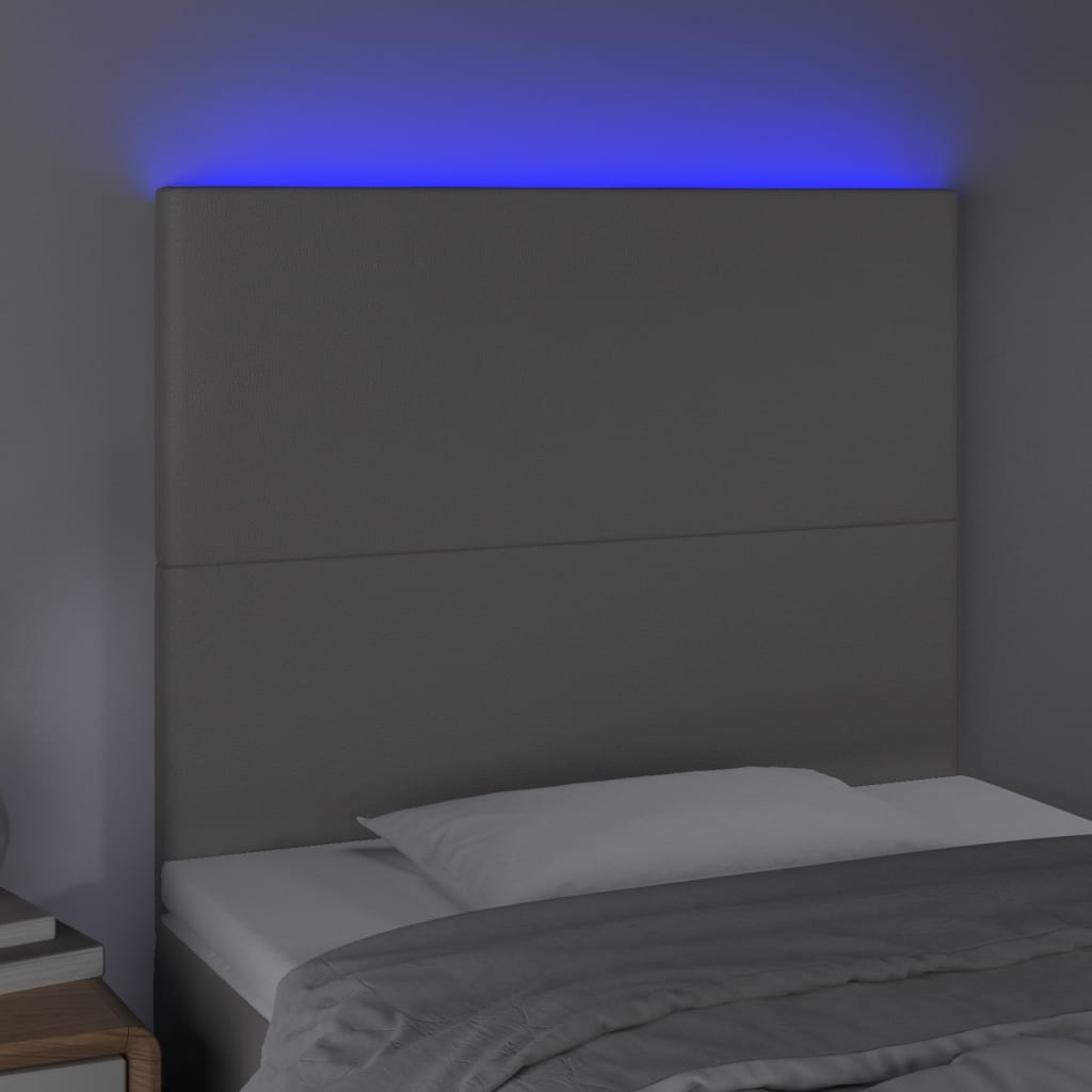 Galvūgalis su LED, pilkas, 100x5x118/128cm, dirbtinė oda