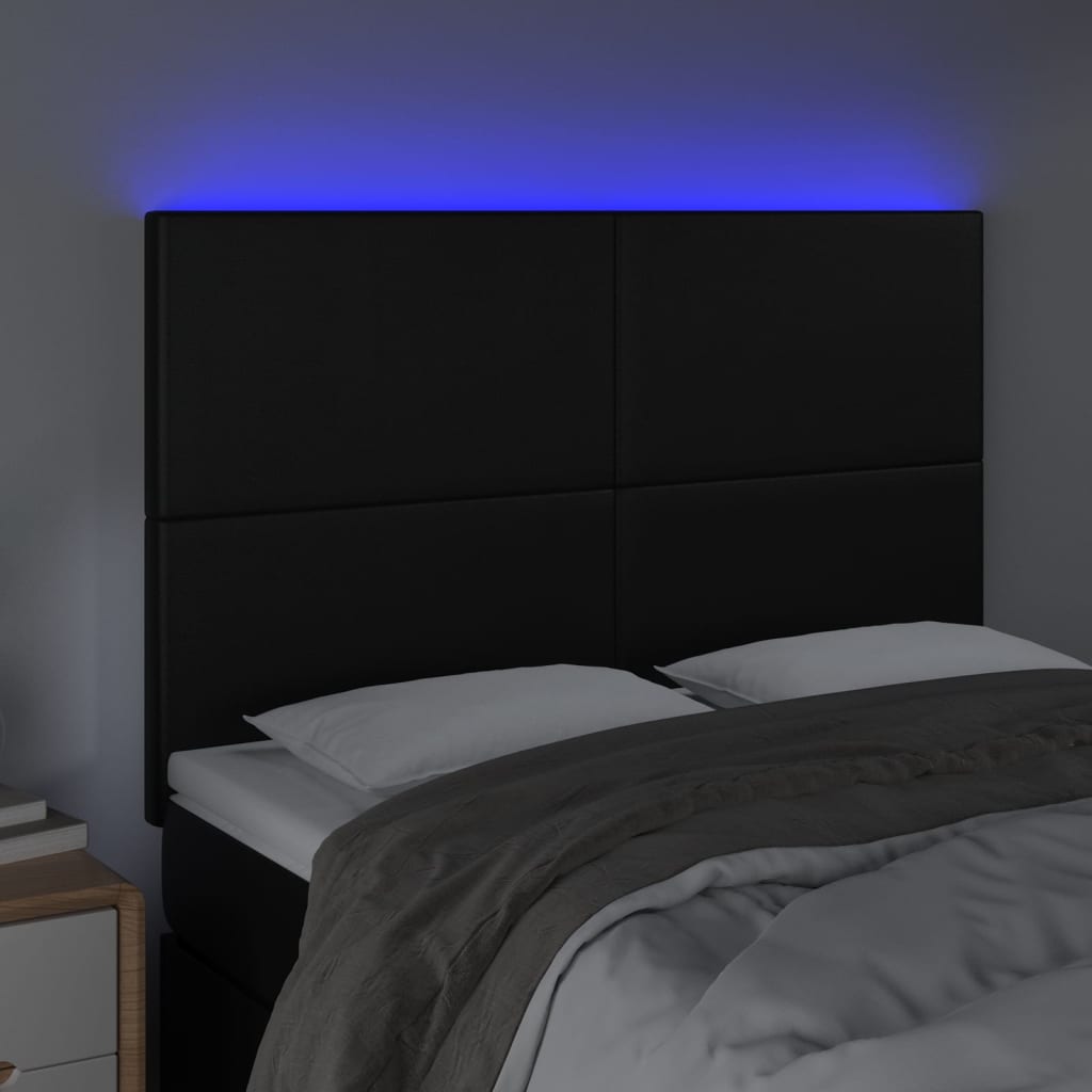 Galvūgalis su LED, juodos spalvos, 144x5x118/128cm dirbtinė oda