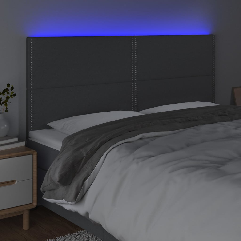Galvūgalis su LED, tamsiai pilkas, 180x5x118/128cm, audinys