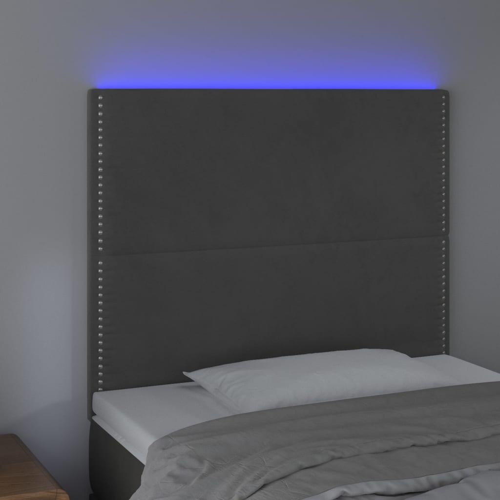 Galvūgalis su LED, tamsiai pilkas, 90x5x118/128cm, aksomas