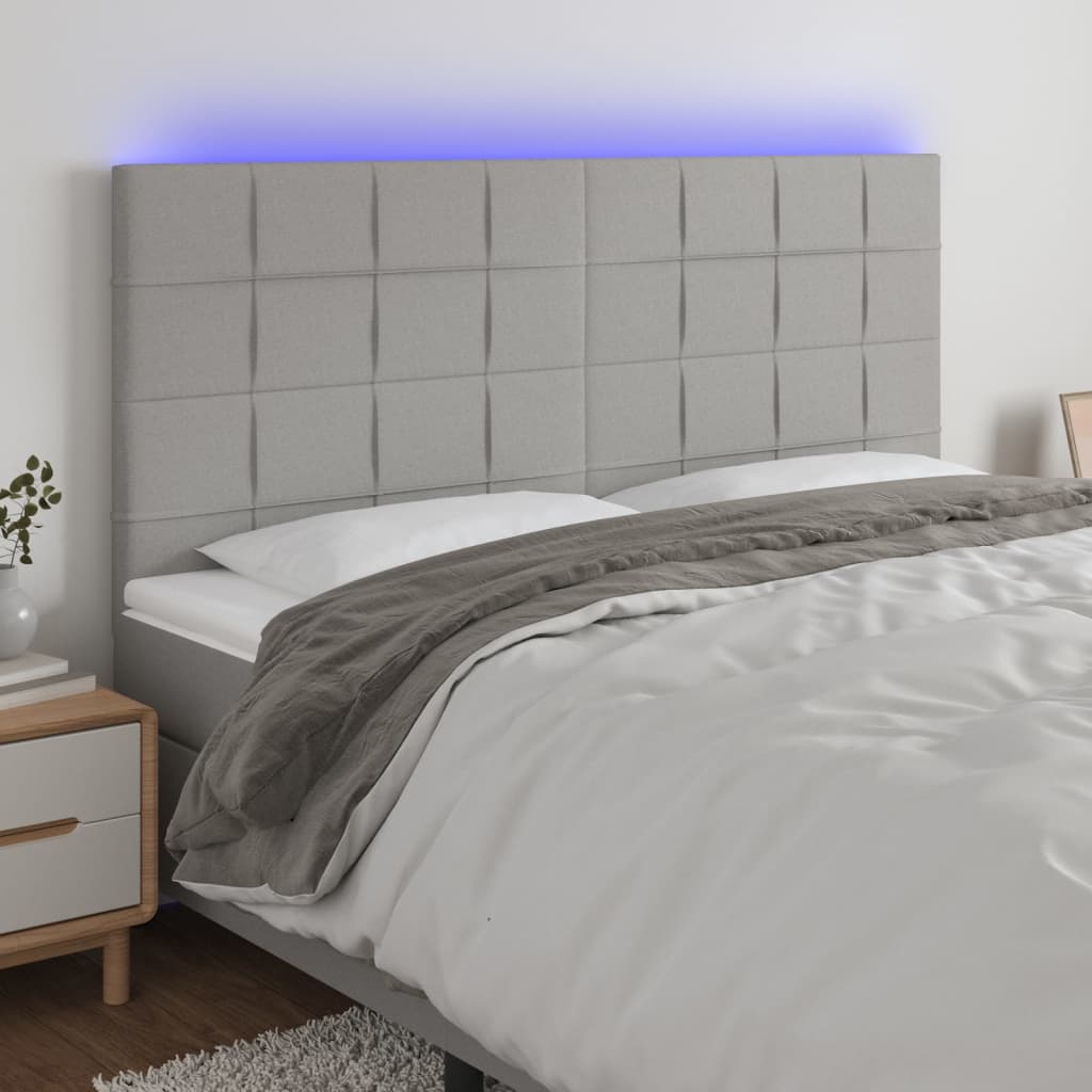 Galvūgalis su LED, šviesiai pilkas, 160x5x118/128cm, audinys