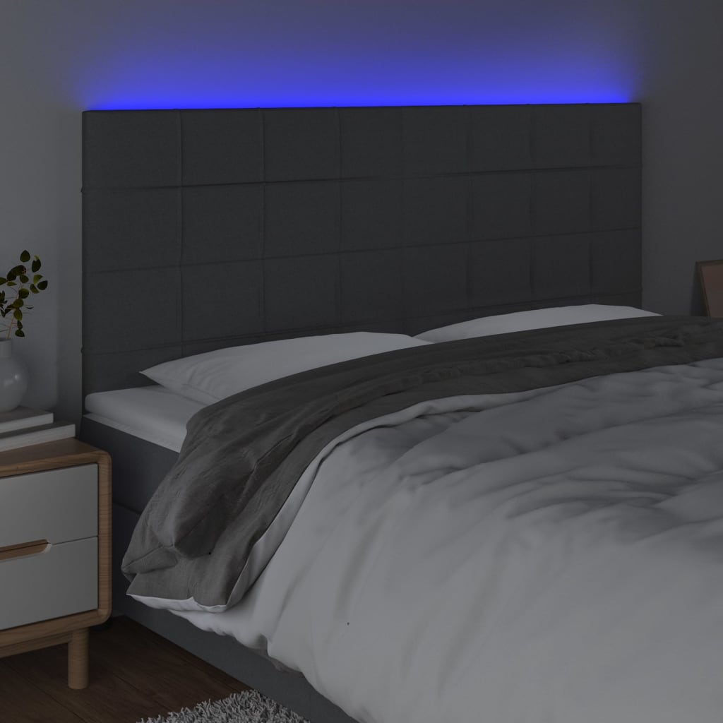 Galvūgalis su LED, tamsiai pilkas, 180x5x118/128cm, audinys