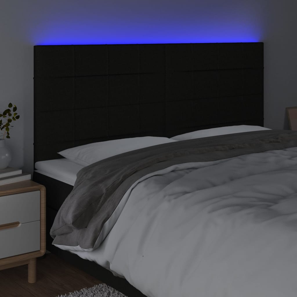 Galvūgalis su LED, juodos spalvos, 200x5x118/128cm, audinys