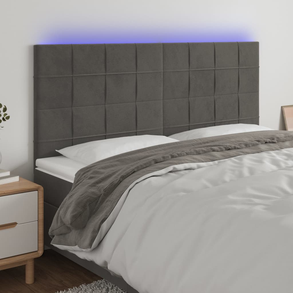 Galvūgalis su LED, tamsiai žalias, 160x5x118/128cm, aksomas