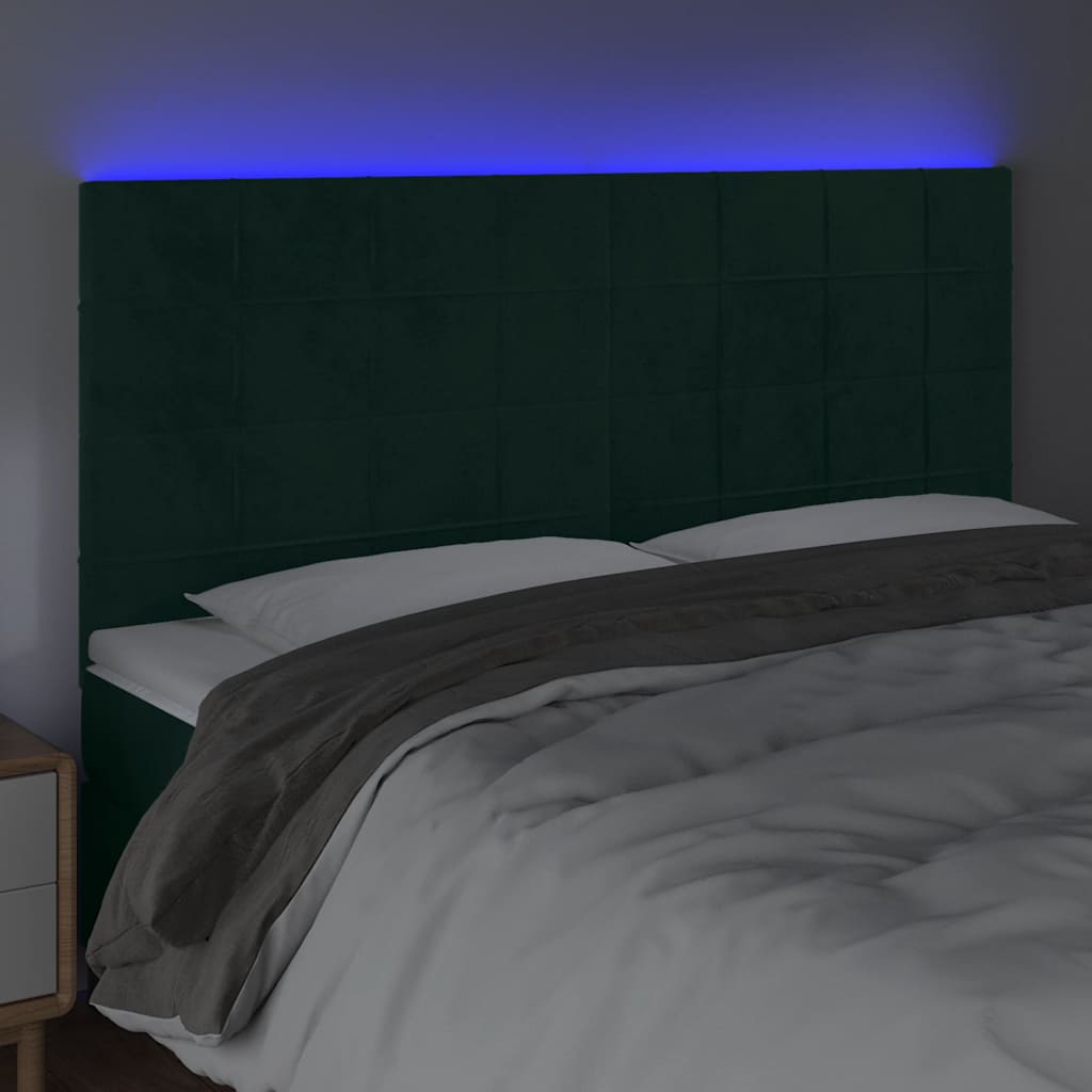 Galvūgalis su LED, tamsiai žalias, 160x5x118/128cm, aksomas