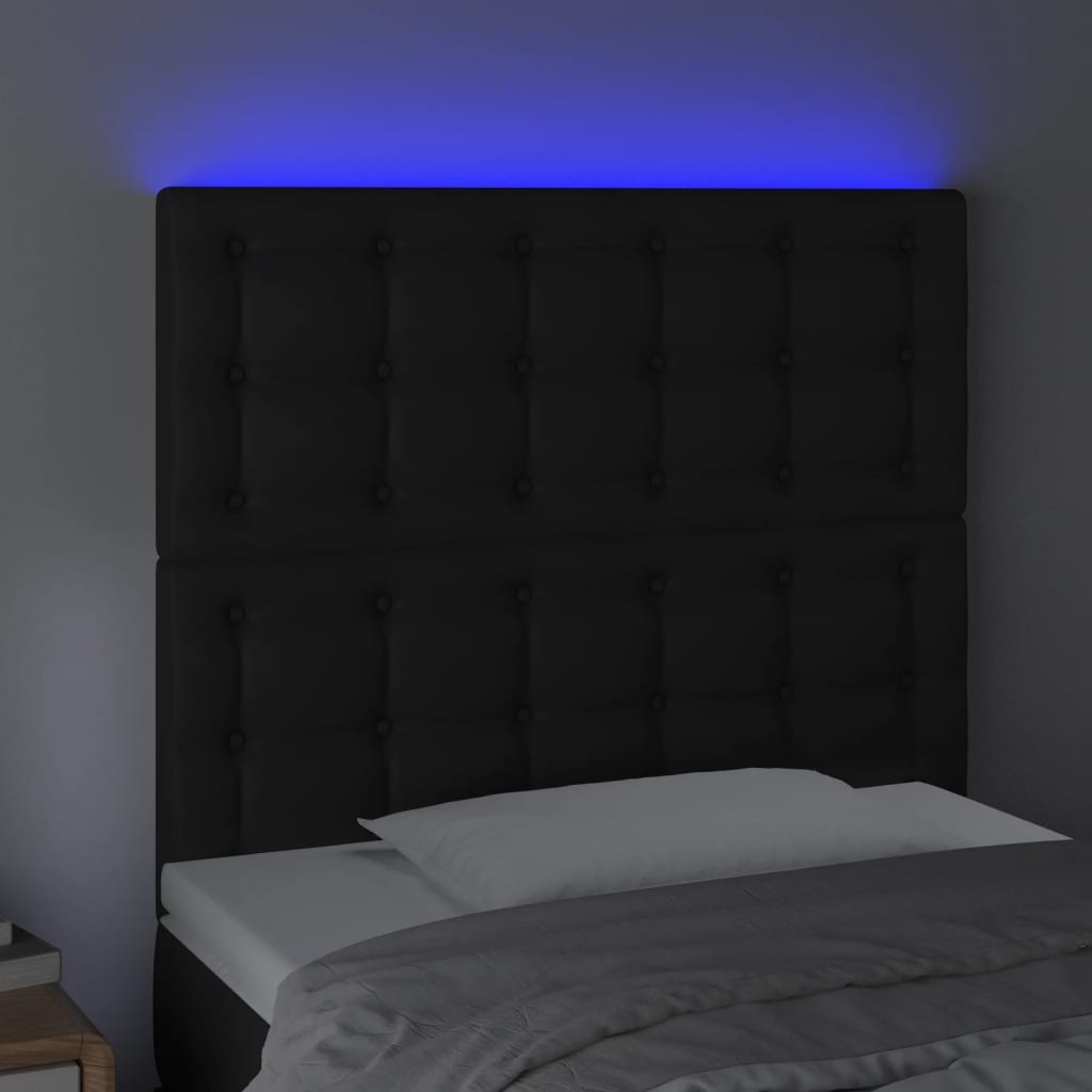 Galvūgalis su LED, juodos spalvos, 100x5x118/128cm dirbtinė oda