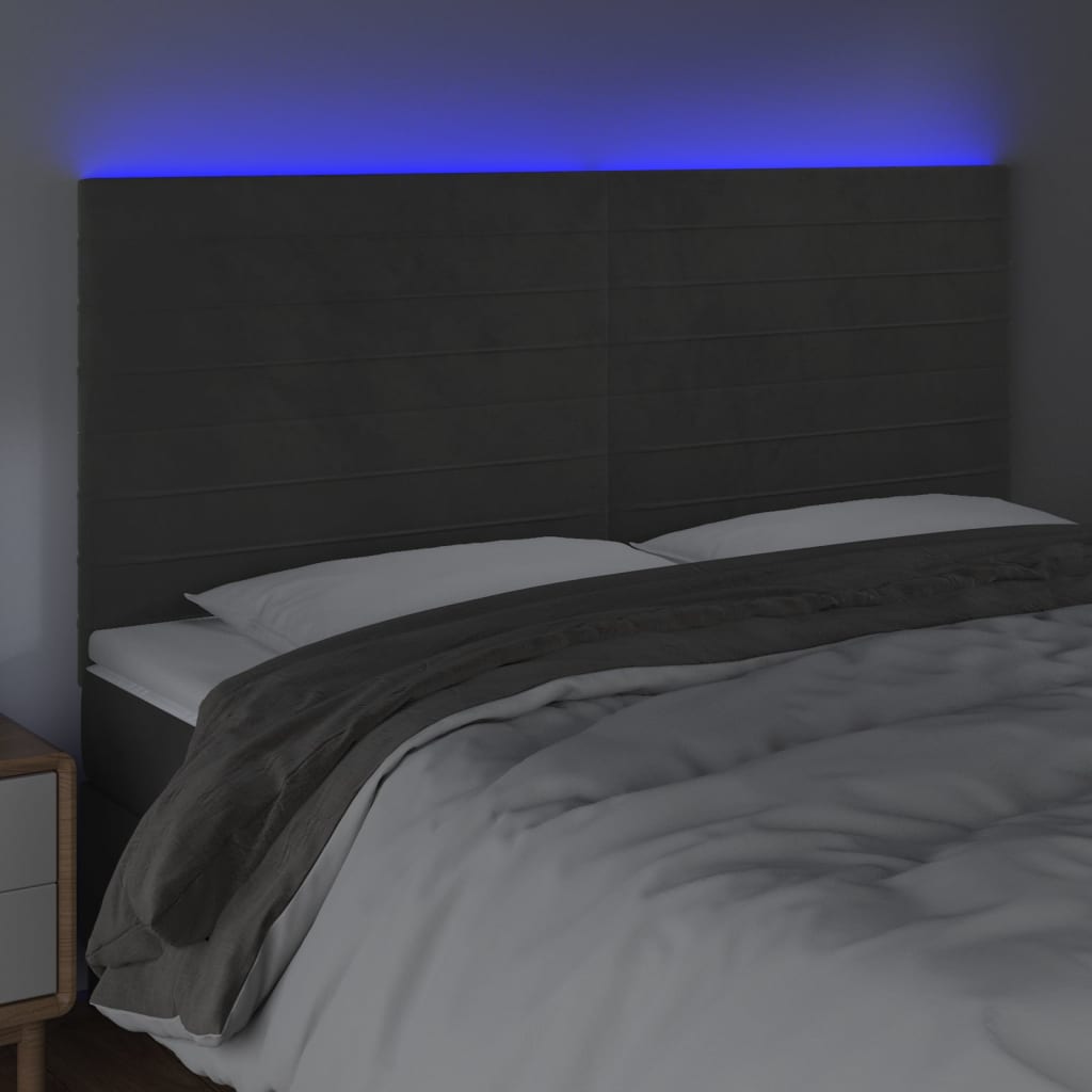 Galvūgalis su LED, tamsiai pilkas, 200x5x118/128cm, aksomas