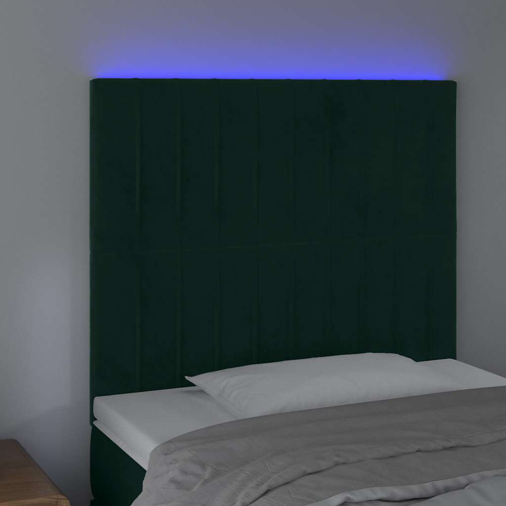 Galvūgalis su LED, tamsiai žalias, 90x5x118/128cm, aksomas