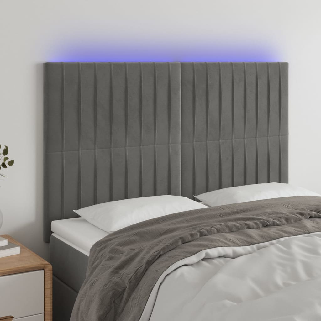 Galvūgalis su LED, šviesiai pilkas, 144x5x118/128cm, aksomas