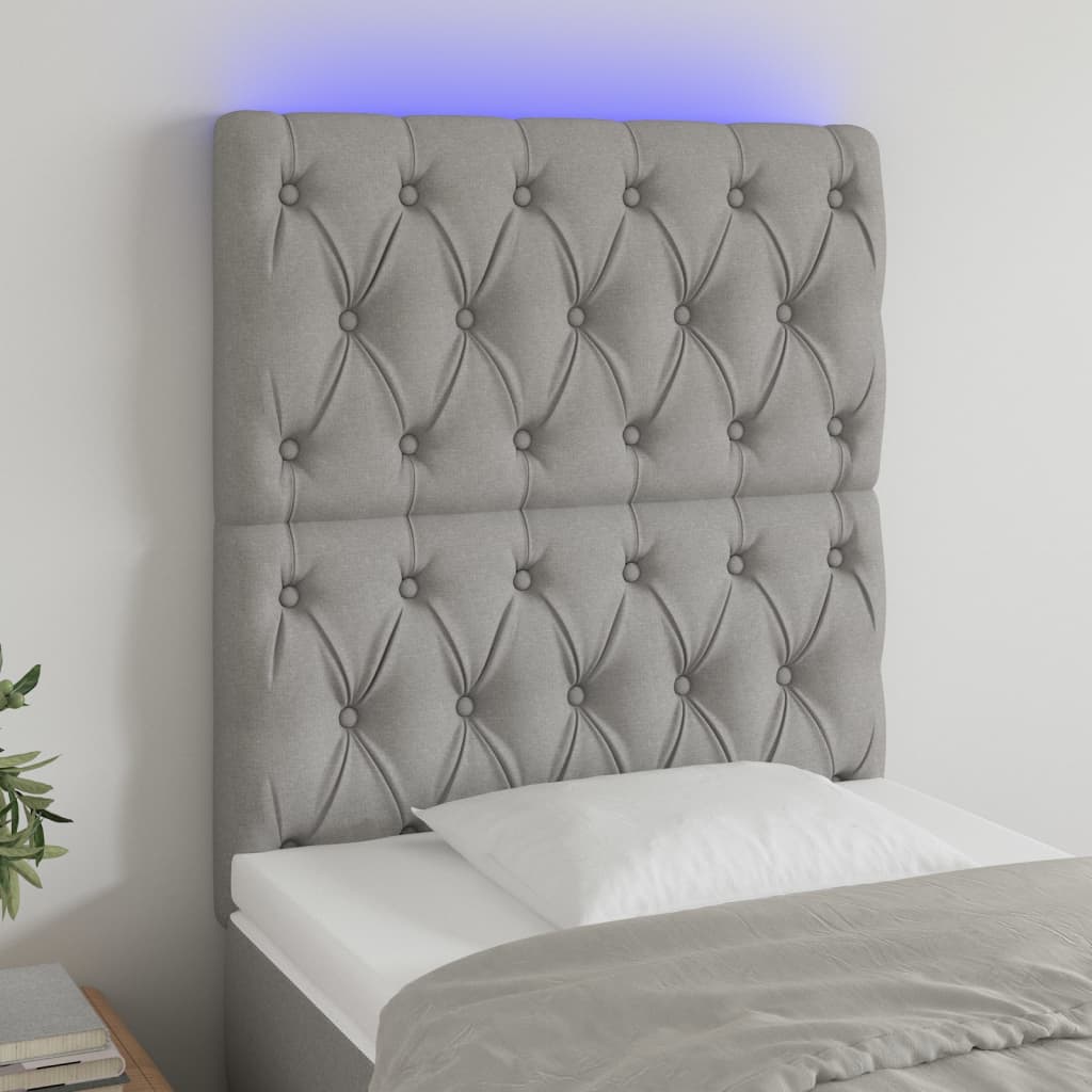 Galvūgalis su LED, šviesiai pilkas, 80x7x118/128cm, audinys