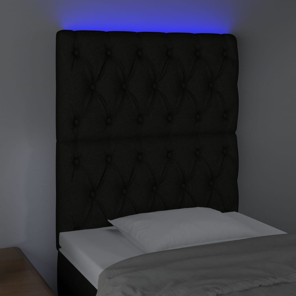 Galvūgalis su LED, juodos spalvos, 80x7x118/128cm, audinys