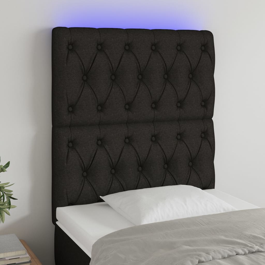 Galvūgalis su LED, juodos spalvos, 80x7x118/128cm, audinys