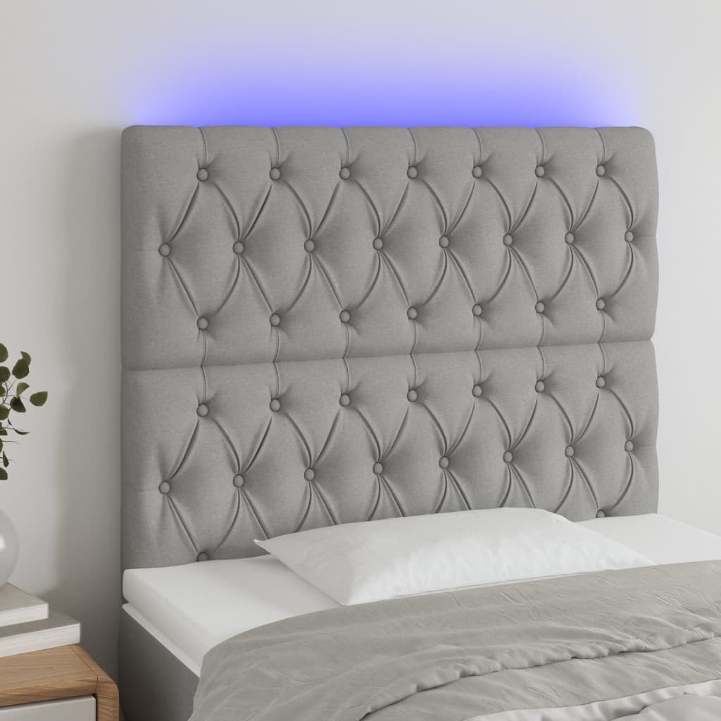 Galvūgalis su LED, šviesiai pilkas, 100x7x118/128cm, audinys
