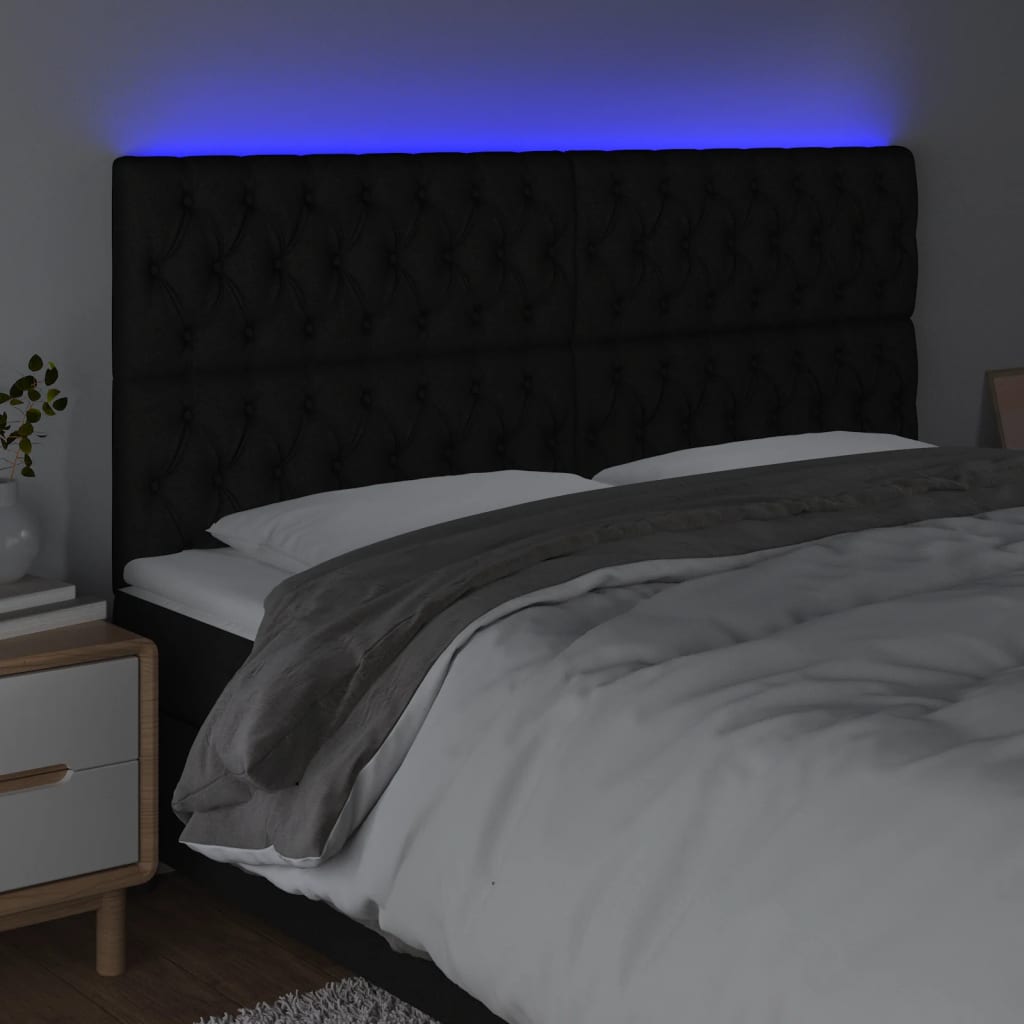 Galvūgalis su LED, juodos spalvos, 180x7x118/128cm, audinys