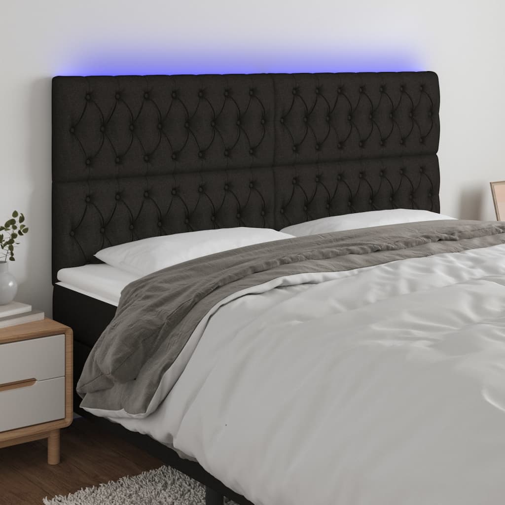 Galvūgalis su LED, juodos spalvos, 180x7x118/128cm, audinys