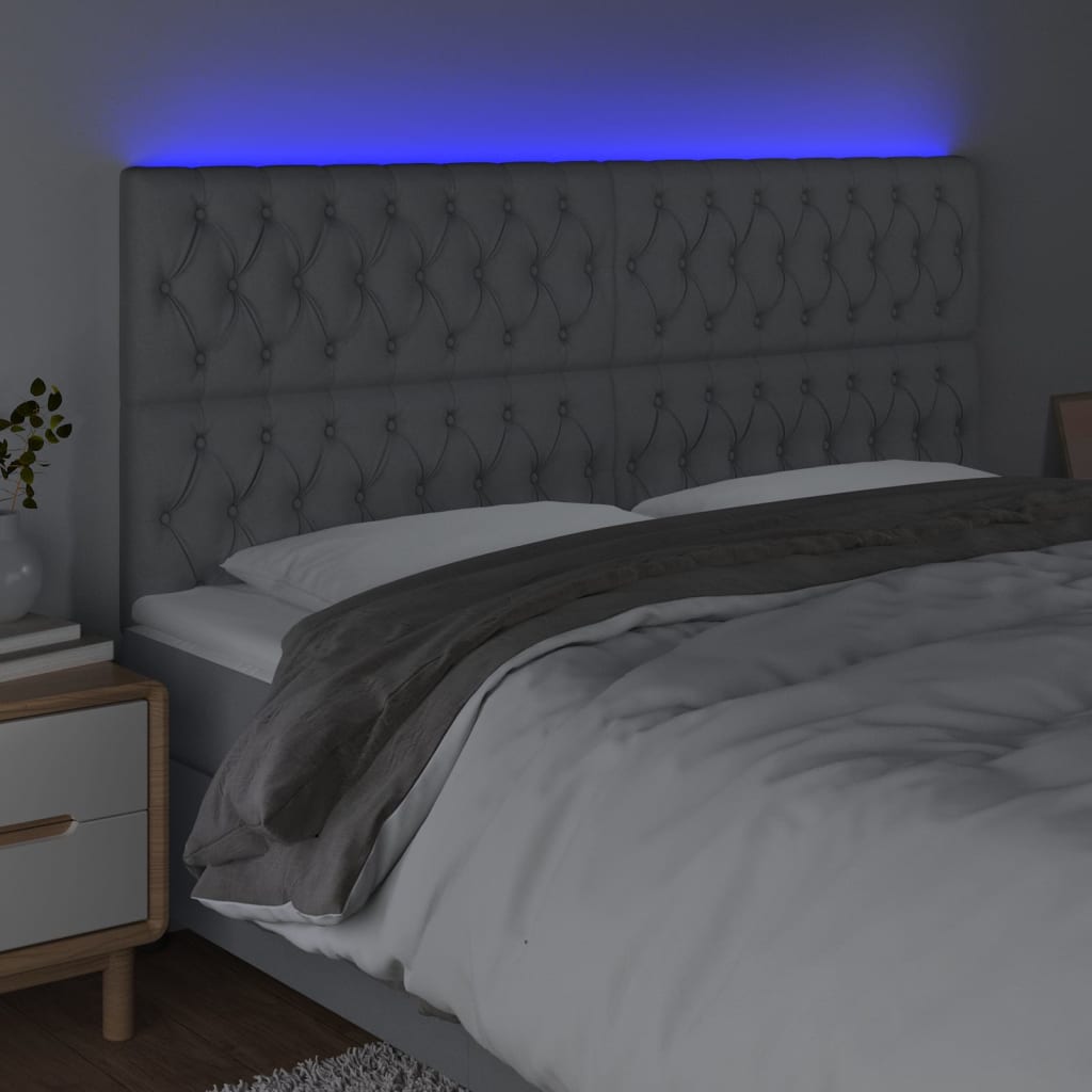 Galvūgalis su LED, šviesiai pilkas, 200x7x118/128cm, audinys
