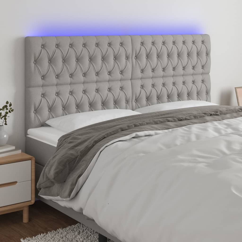 Galvūgalis su LED, šviesiai pilkas, 200x7x118/128cm, audinys