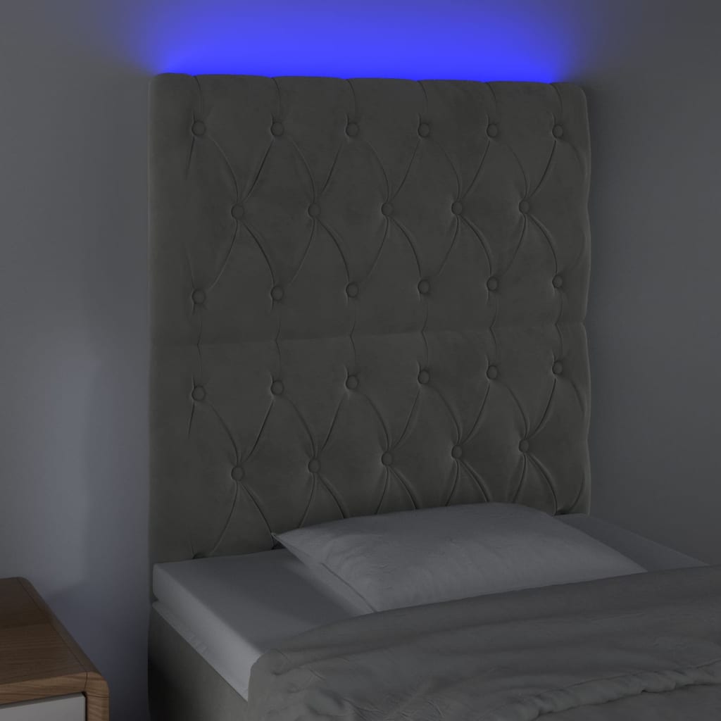 Galvūgalis su LED, šviesiai pilkas, 80x7x118/128cm, aksomas