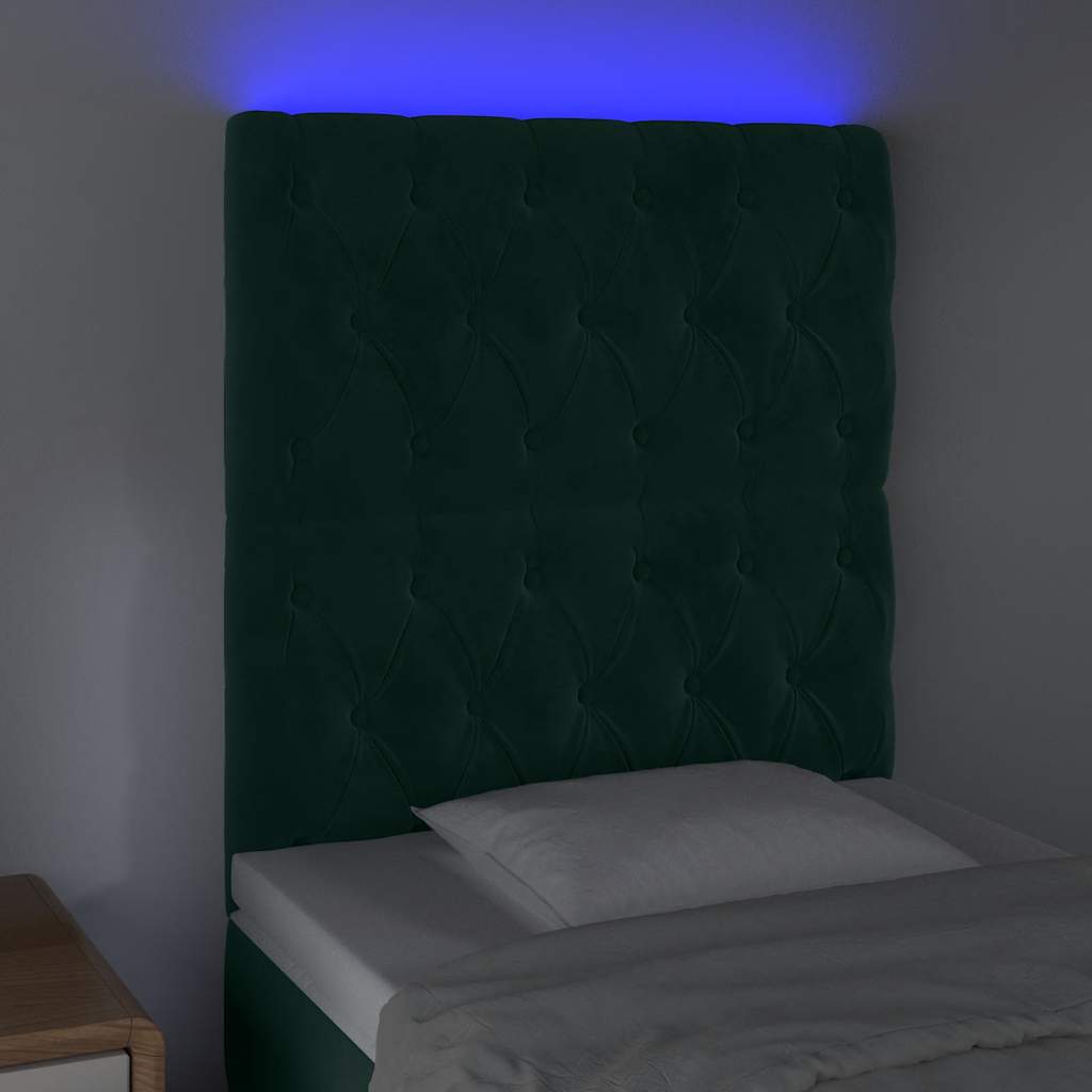 Galvūgalis su LED, tamsiai žalias, 80x7x118/128cm, aksomas