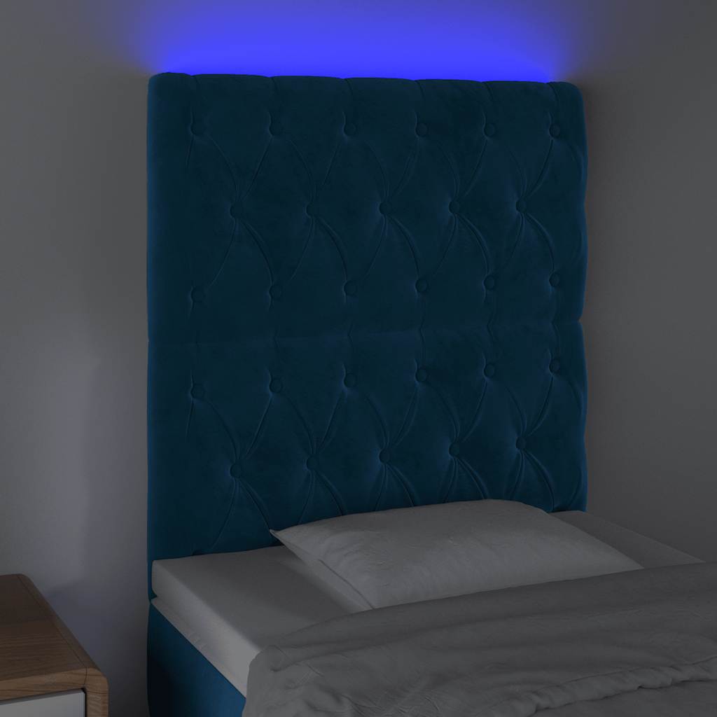 Galvūgalis su LED, tamsiai mėlynas, 80x7x118/128cm, aksomas