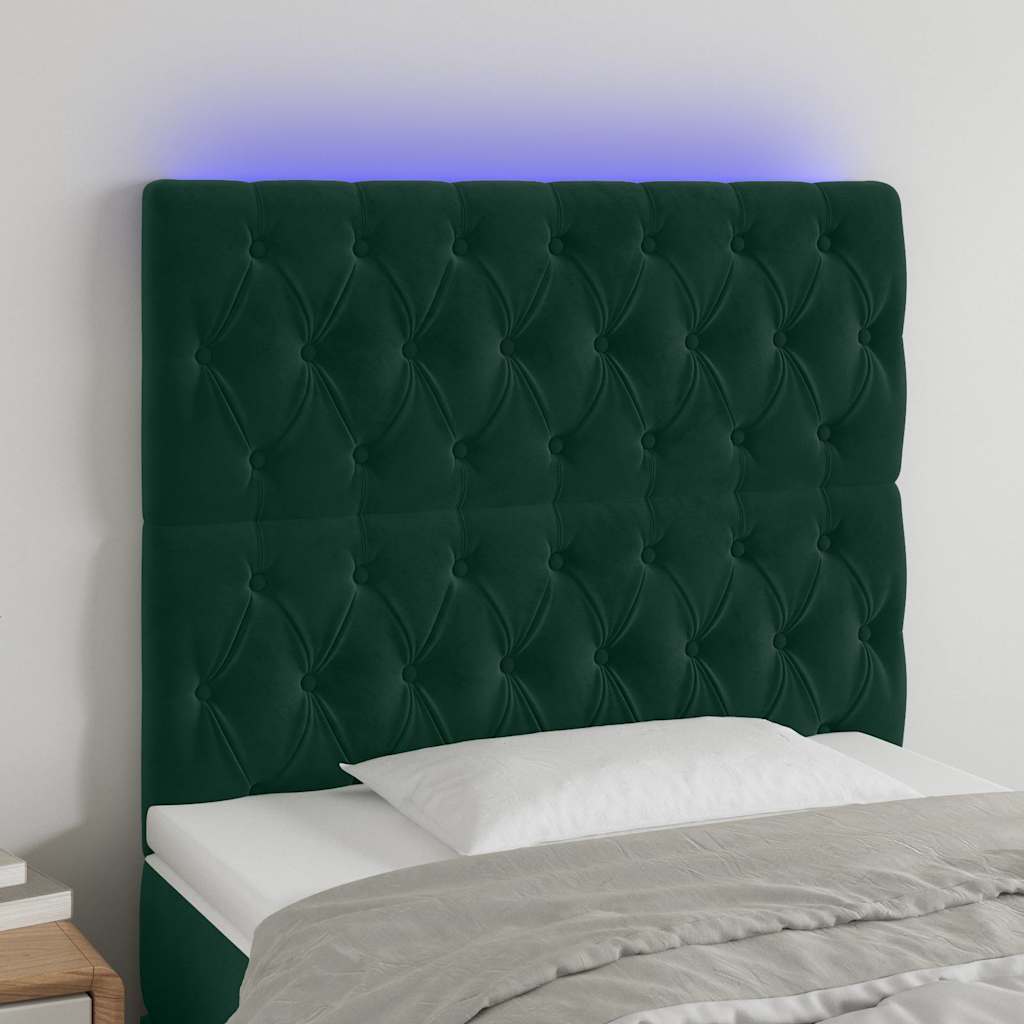 Galvūgalis su LED, tamsiai žalias, 100x7x118/128cm, aksomas