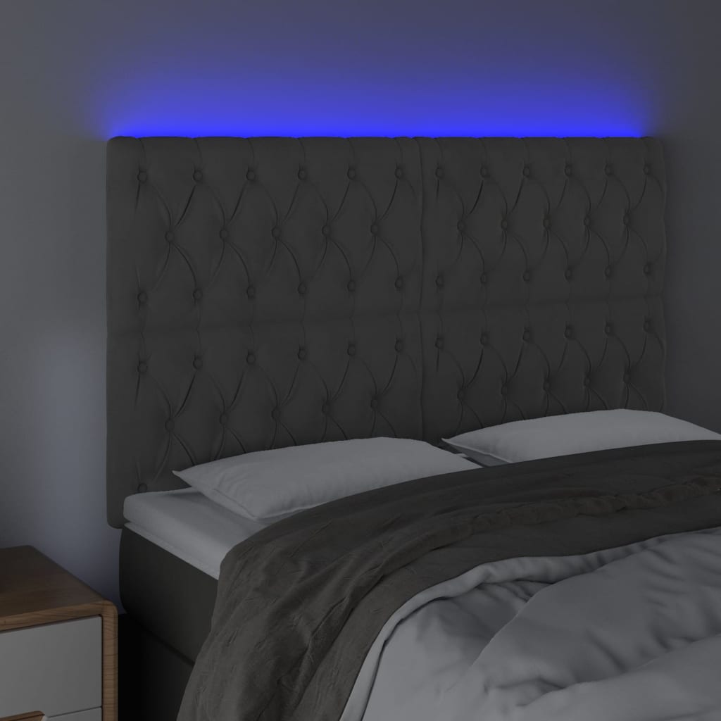 Galvūgalis su LED, tamsiai pilkas, 144x7x118/128cm, aksomas