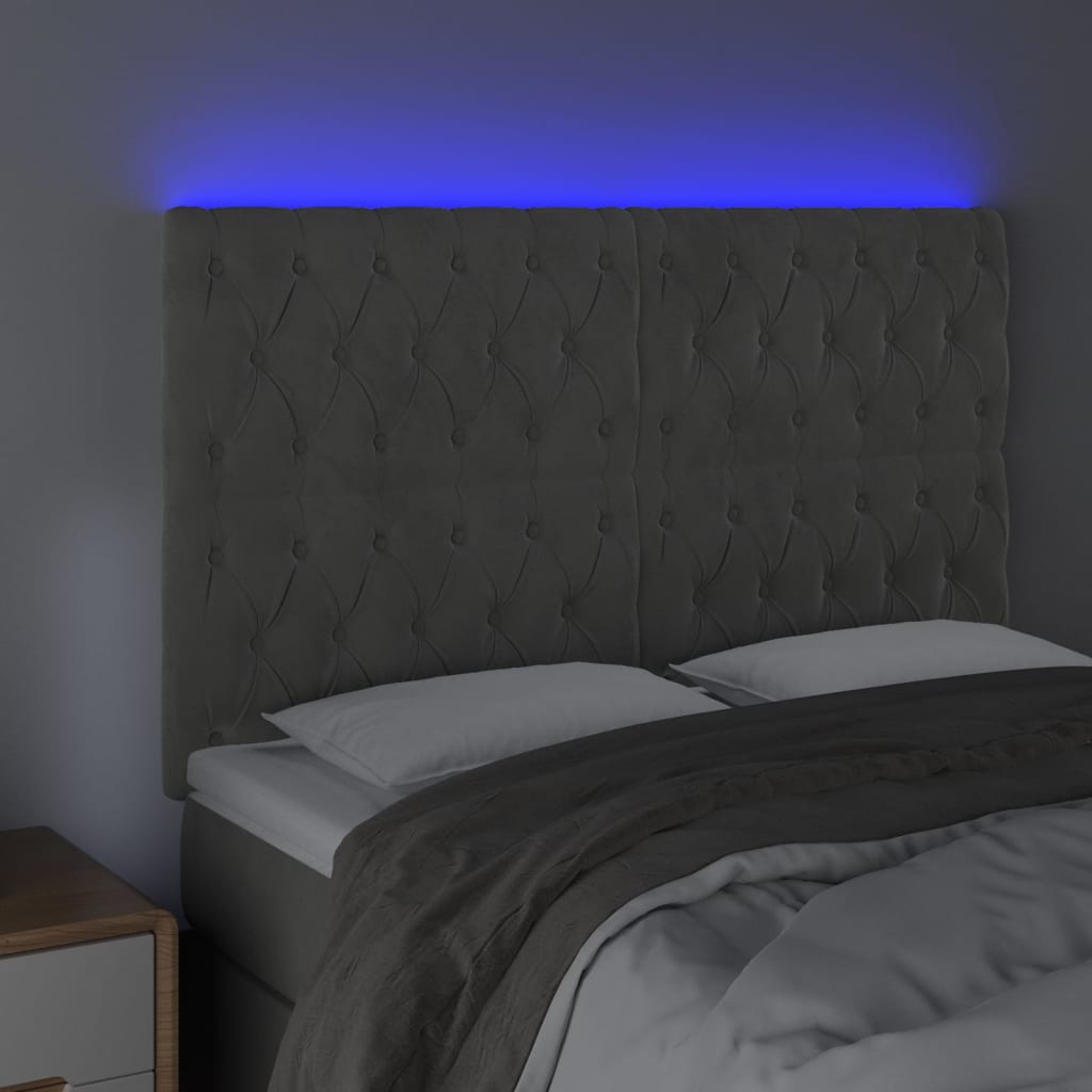 Galvūgalis su LED, šviesiai pilkas, 160x7x118/128cm, aksomas