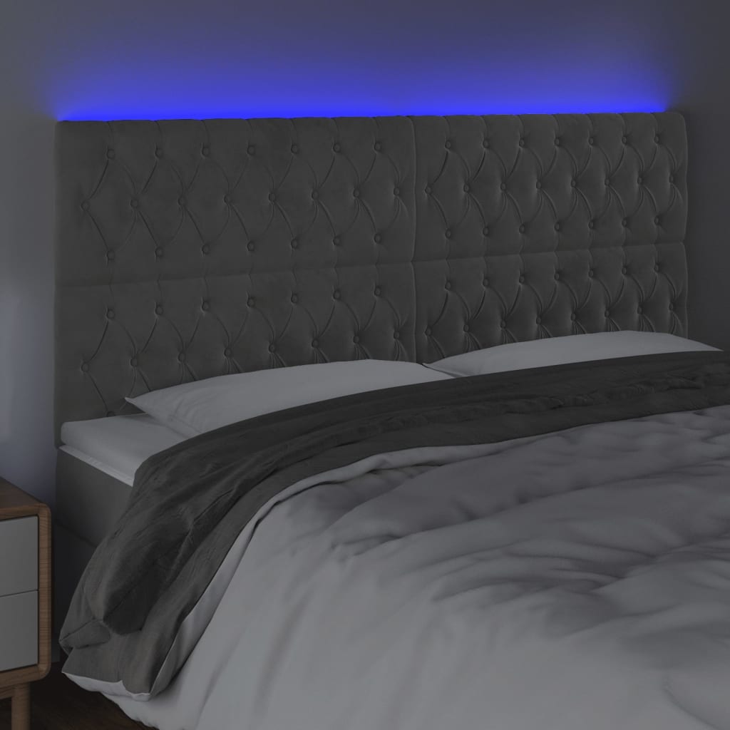 Galvūgalis su LED, šviesiai pilkas, 180x7x118/128cm, aksomas