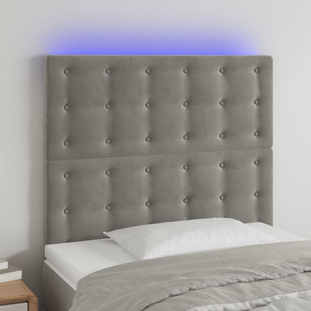 Galvūgalis su LED, šviesiai pilkas, 100x5x118/128cm, aksomas