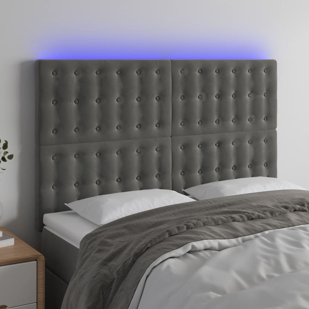 Galvūgalis su LED, tamsiai pilkas, 144x5x118/128cm, aksomas