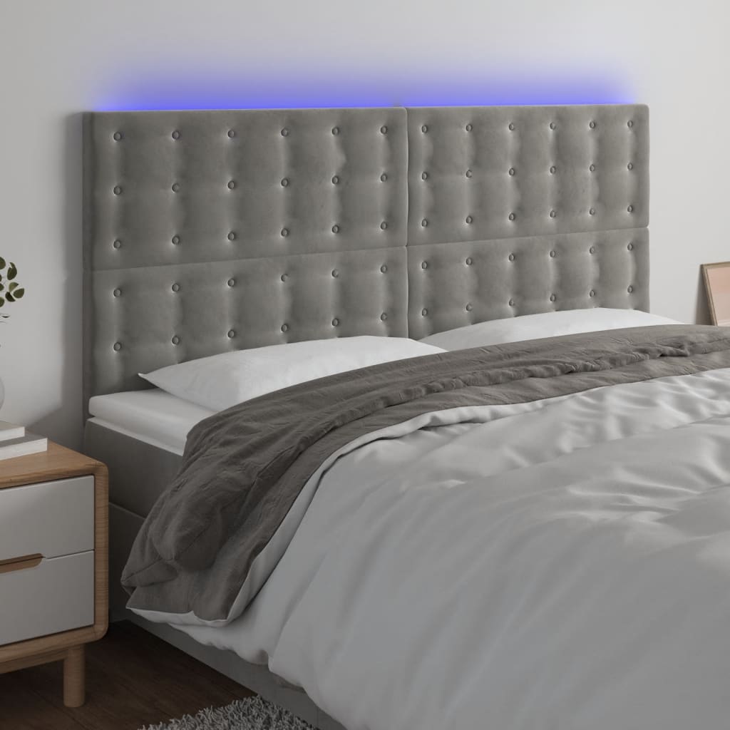 Galvūgalis su LED, šviesiai pilkas, 160x5x118/128cm, aksomas