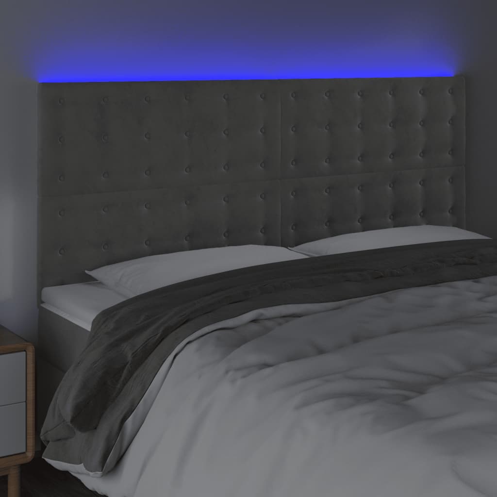 Galvūgalis su LED, šviesiai pilkas, 180x5x118/128cm, aksomas