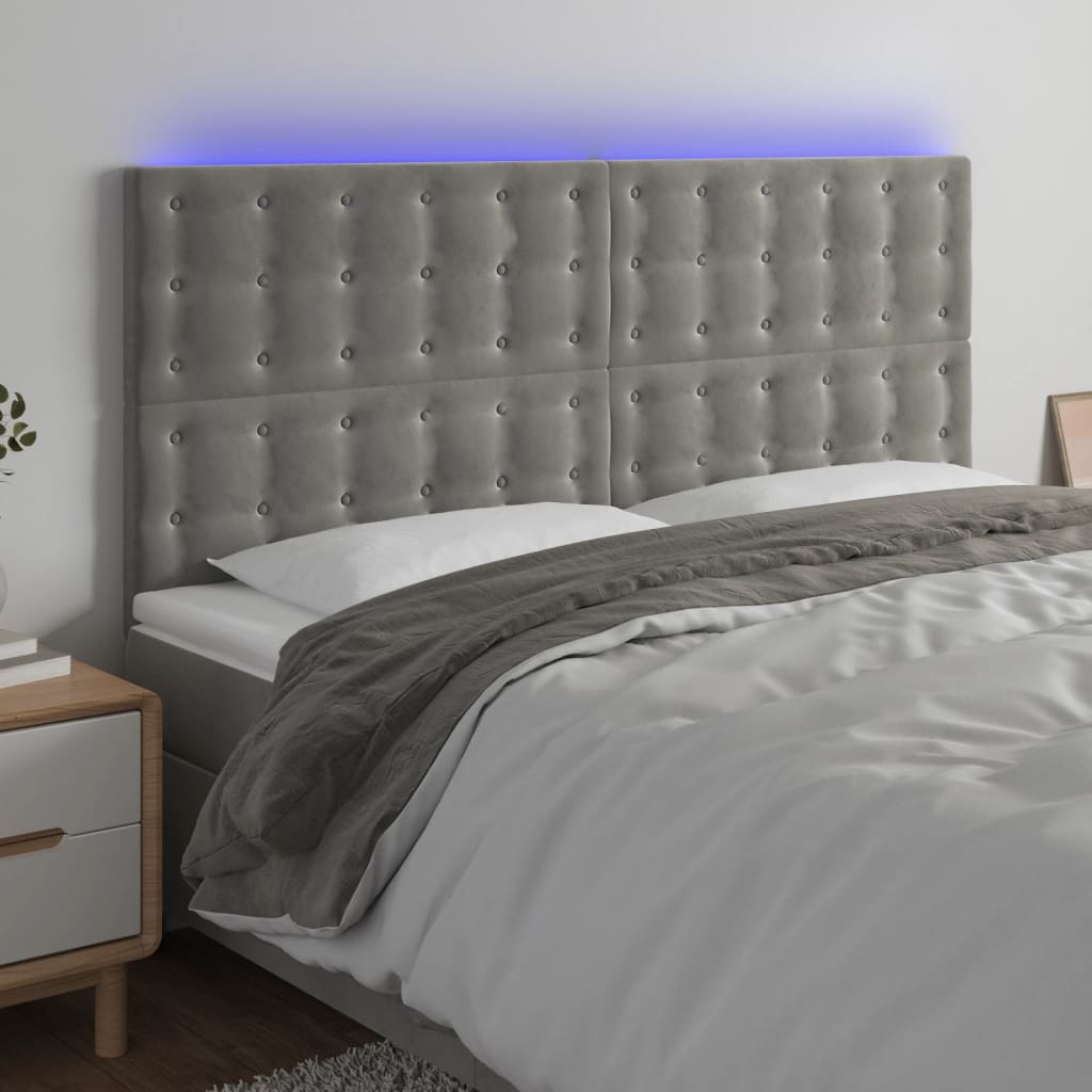 Galvūgalis su LED, šviesiai pilkas, 200x5x118/128cm, aksomas